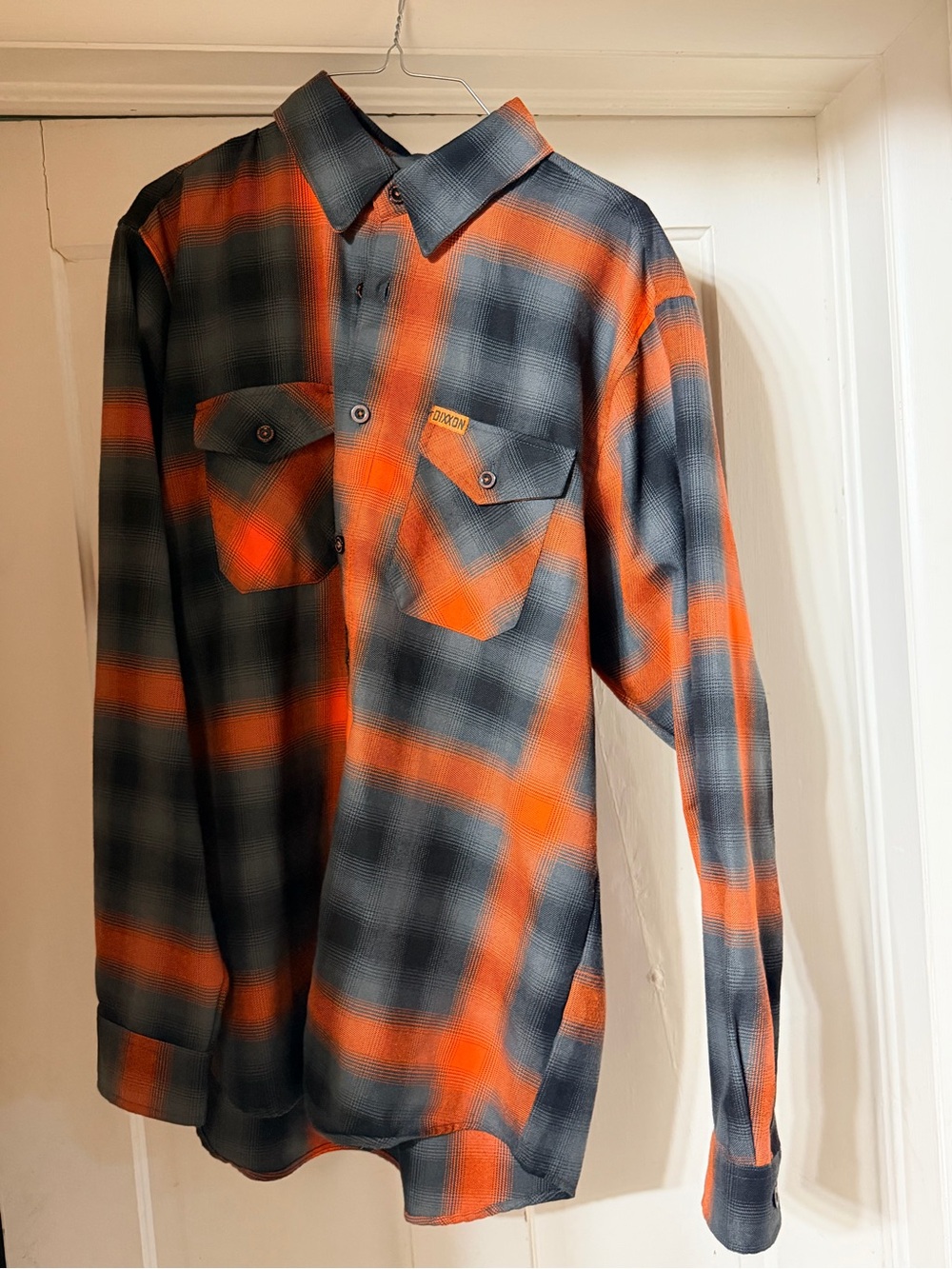 Men's Dixxon Salem Orange and Gray Plaid Long-Sleeve Shirt